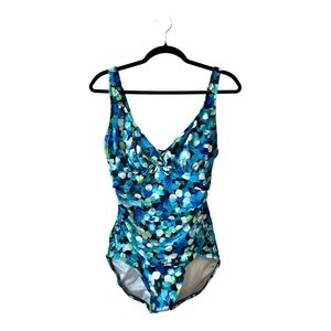 NWT Maxine of Hollywood one-piece swimsuit featuring side ruching SZ 10 Emerald